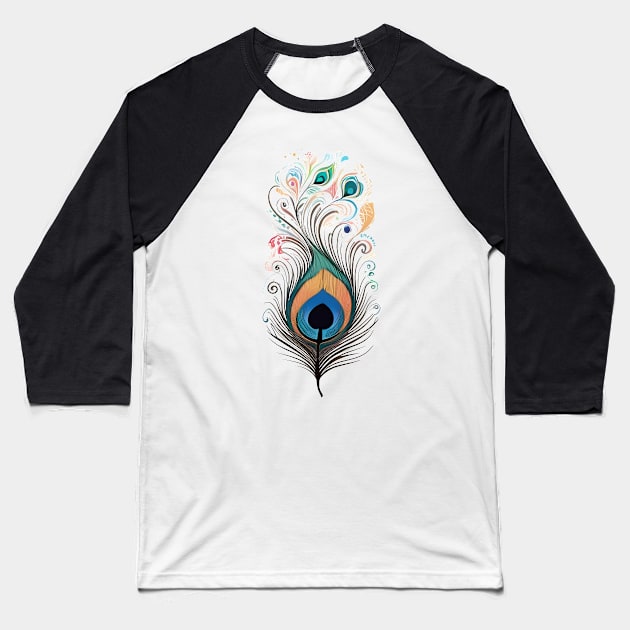 A psychedelic graphic design with a peacock feather. Baseball T-Shirt by RkArt25